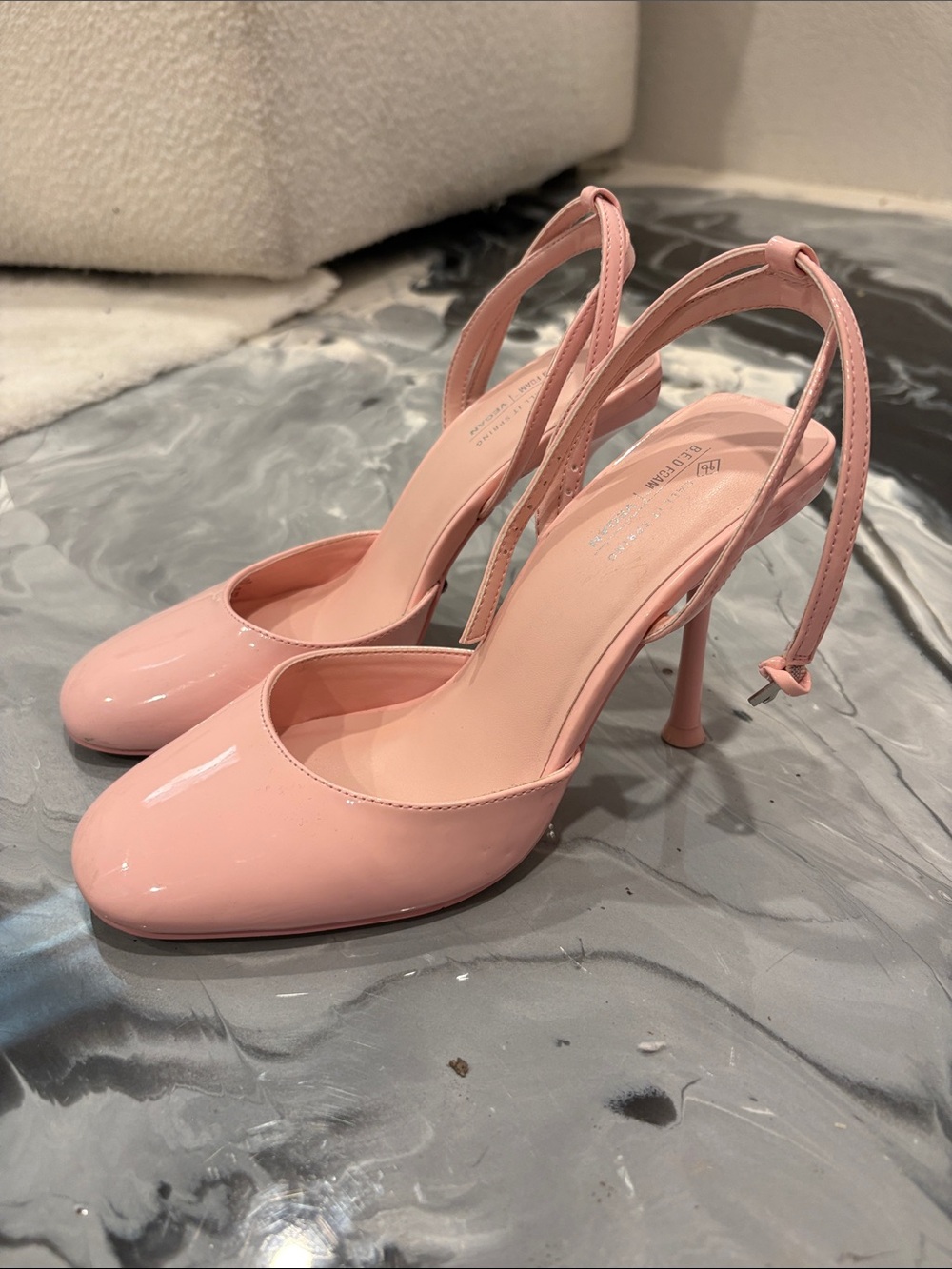 Call It Spring Pink Patent Slingback Stilettos